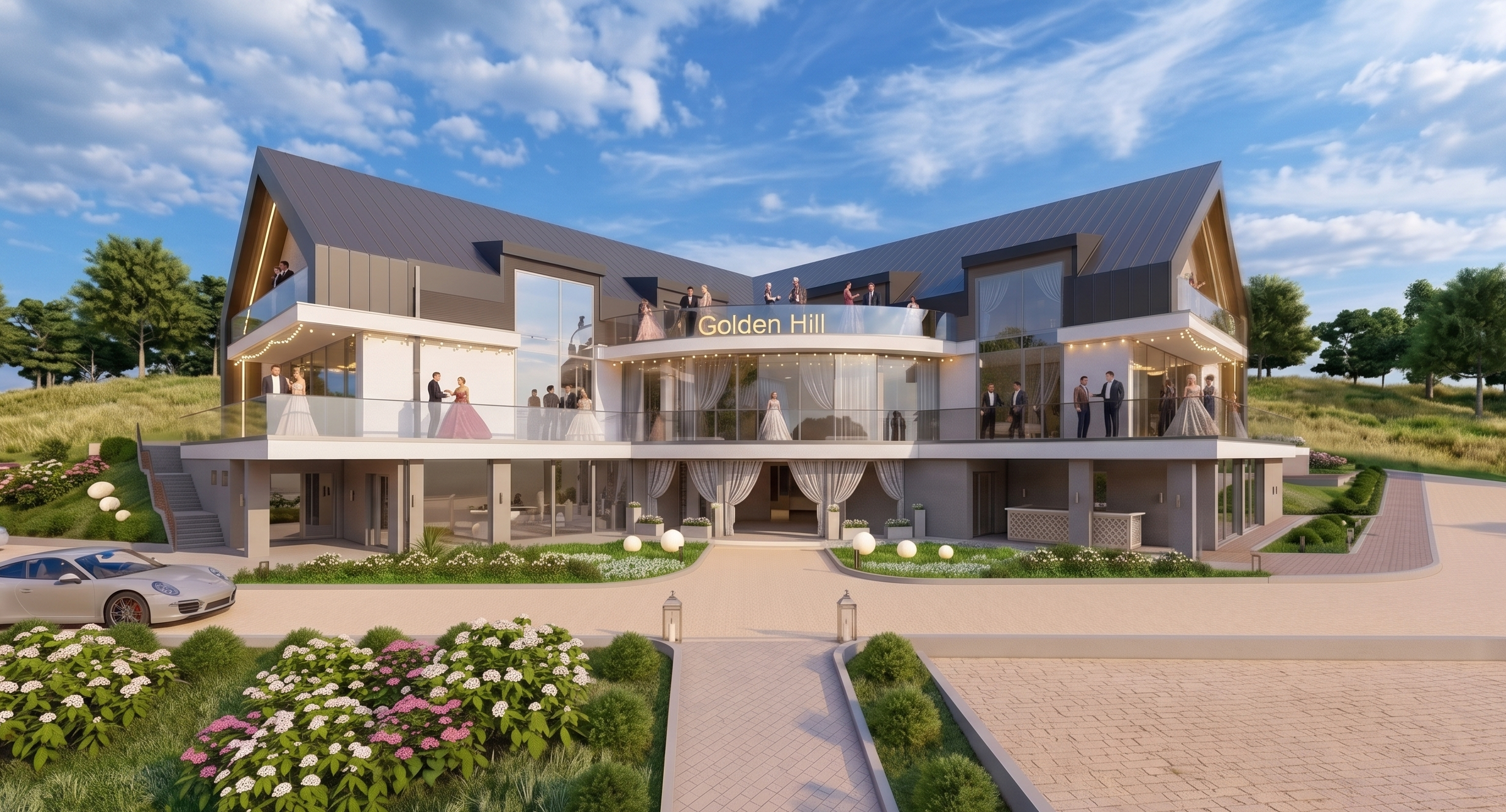 Golden Hill – dom weselny, w którym projekt elewacji sprzedaje emocje, luksus i widok. Witwicki Architekt VR prezentuje