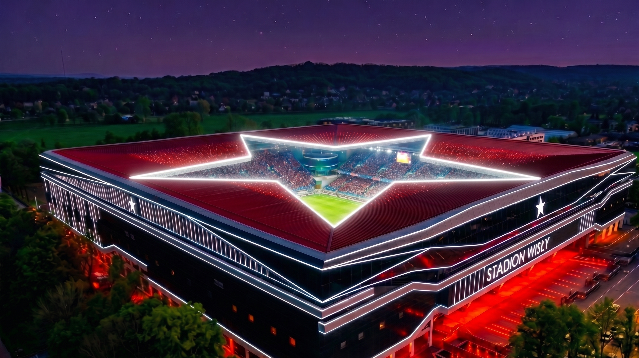 Stadion Wisły Kraków jako nowa ikona miasta? Witwicki Architekt VR prezentuje projekt elewacji z Białą Gwiazdą na dachu