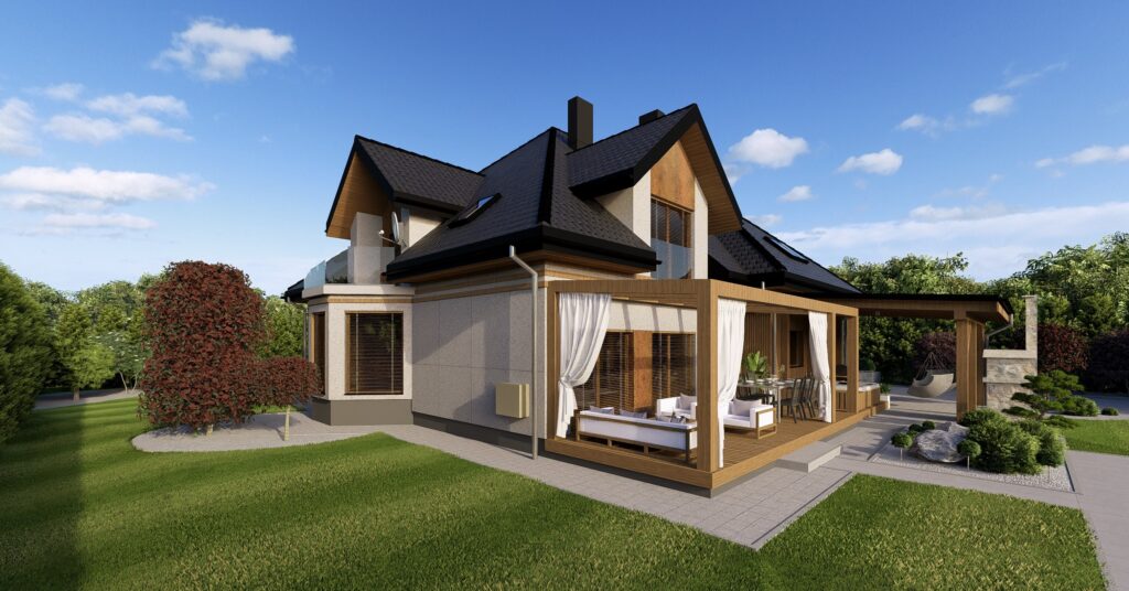 metamorfoza elewacji domu ze szklaną balustradą