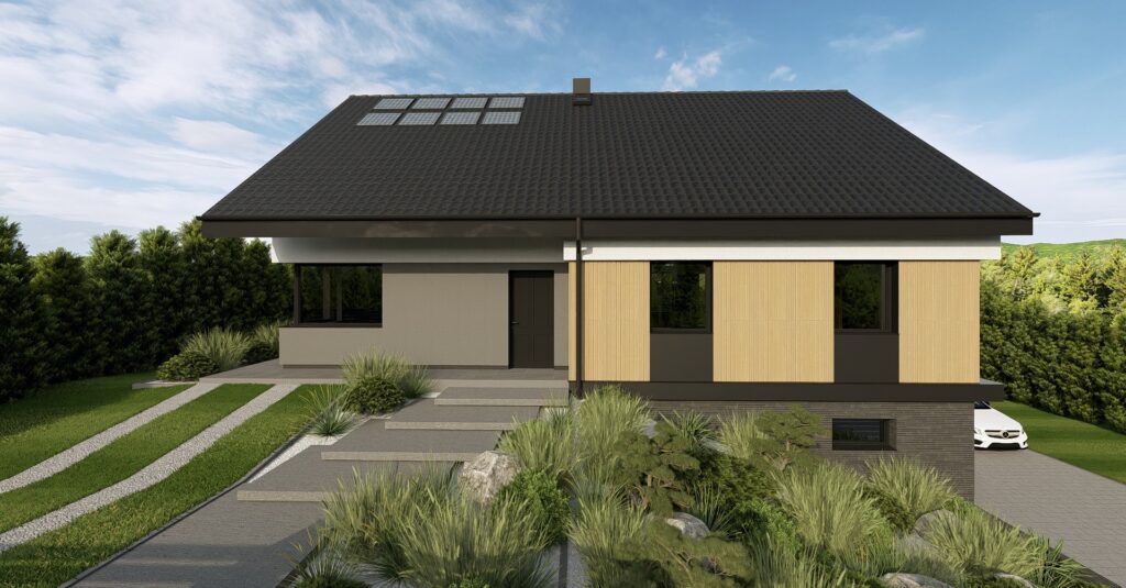 projekt elewacji domu z nowoczesnym wejściem