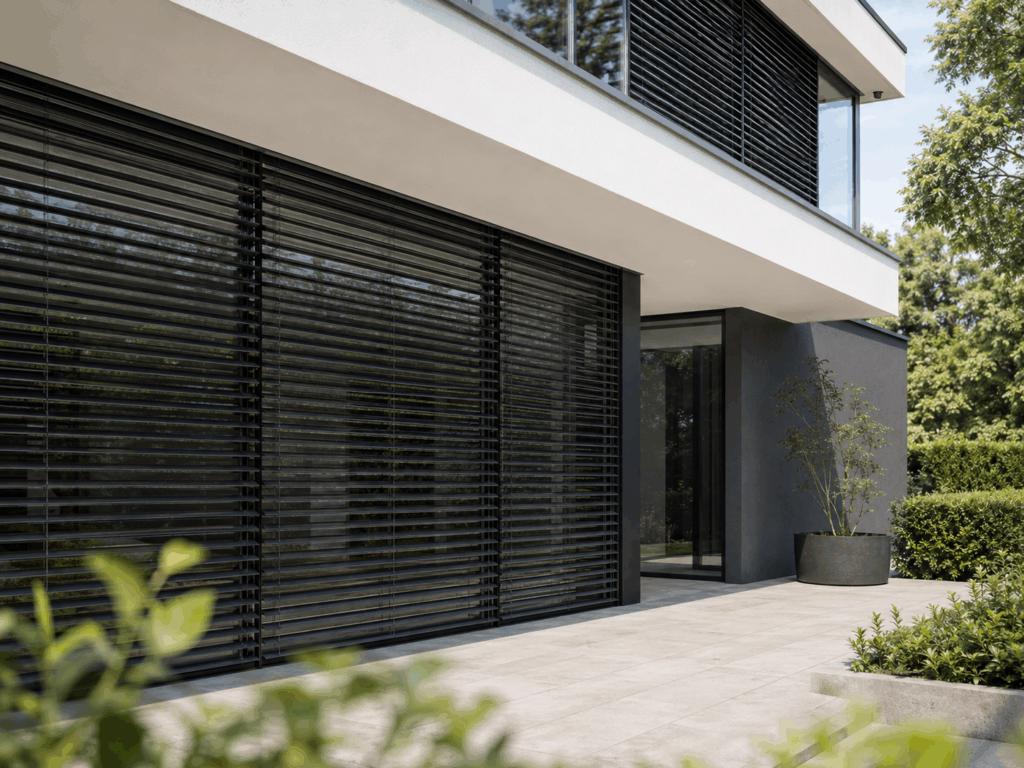 żaluzje fasadowe w projekcie nowoczesnej elewacji domu