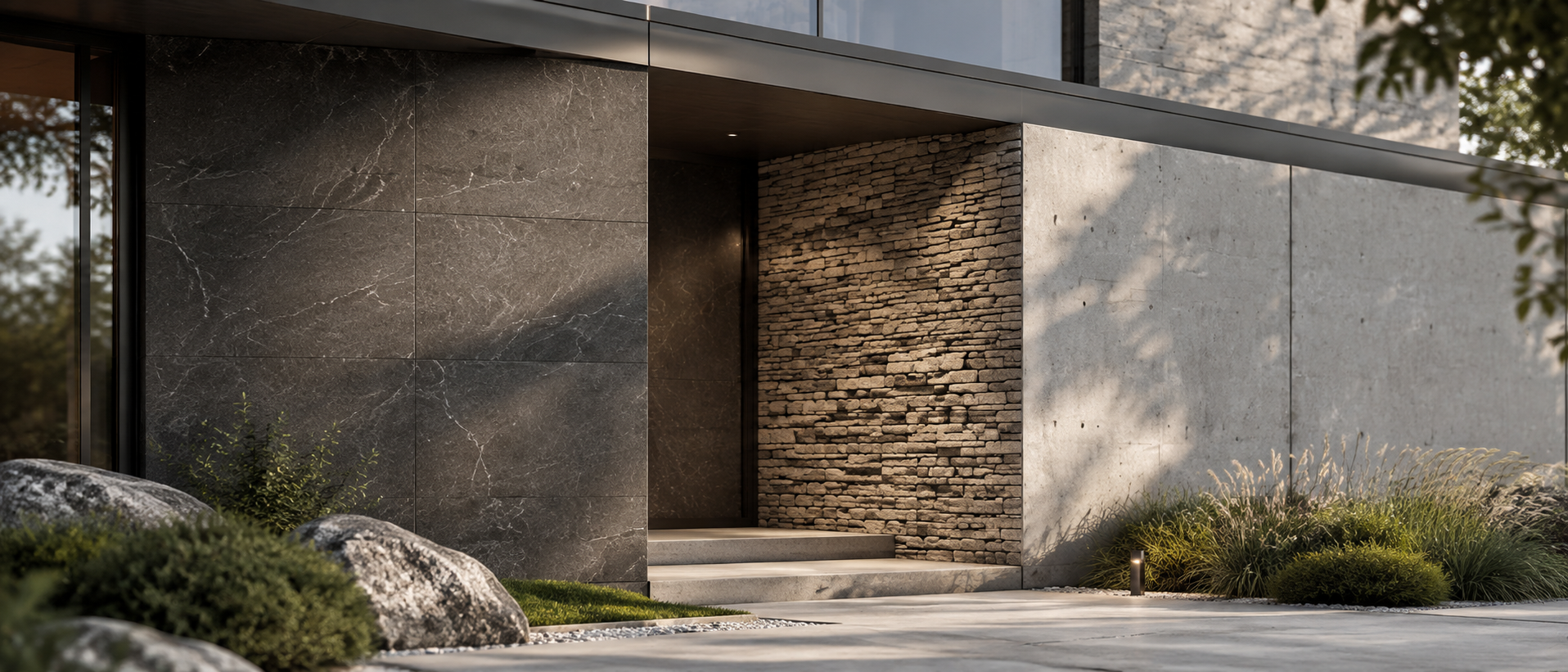 Kamień, spiek czy beton architektoniczny na elewacji – co wybrać do nowoczesnego domu?