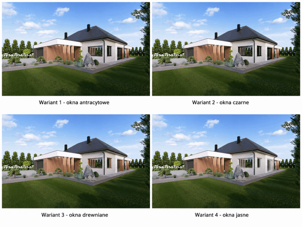 porównanie kolorów okien w projekcie elewacji domu